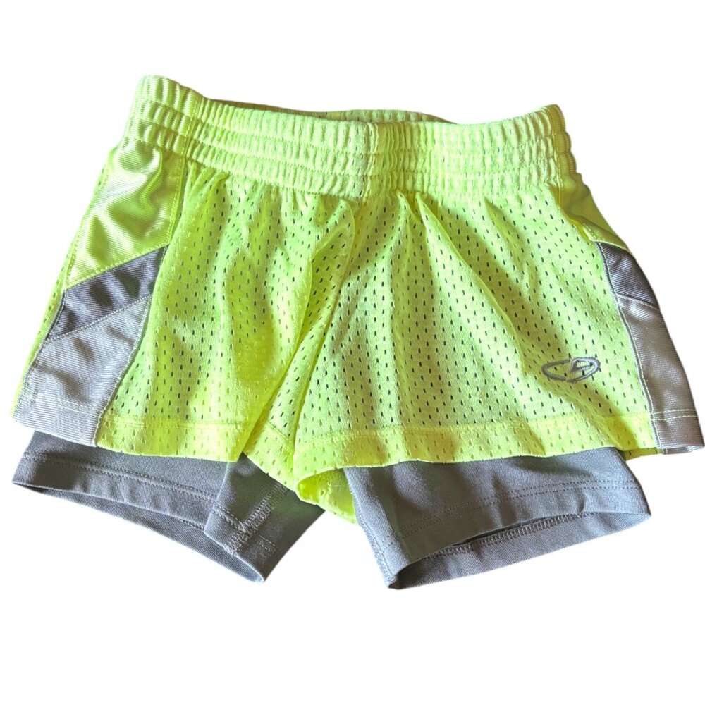 C9 by Champion girl's yellow and gray double layer athletic shorts sz XS (4-5)